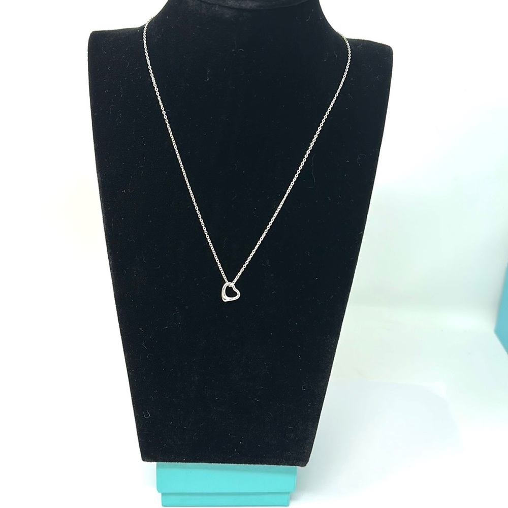 Authentic Tiffany & CO. Elsa Peretti Mini Open Heart Necklace. - Picture 2 of 13